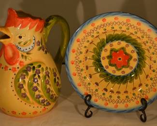 Vintage Tabletops Unlimited, 'Fontana" Colorful 11" Rooster Pitcher and  a 10" Rimmed Soup/Pasta Bowl, Set of 12