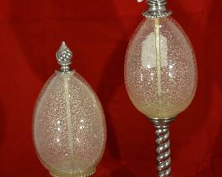 Heavy Silverplate with Speckled Glass Globe, 14.5" and 10.25". Sold as a Pair
