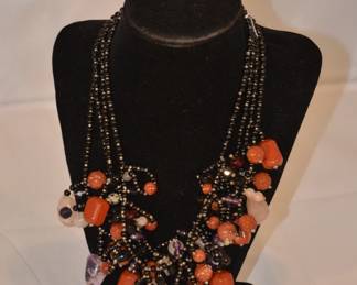 Multi-Strand Onyx, Quartz and Carnelian Necklace