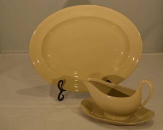 Vintage Wedgwood of Etruria & Barlaston "Drabware" 14" Serving Platter and Gravy Boat/Plate