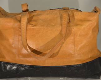 Large Tan and Black Leather Tote