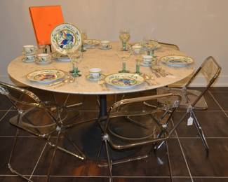 Table (NOT FOR Sale) Dislaying the Hermes China, Gorgeous Stemware, Sterling Silver Flatware and Plia Folding Chairs!