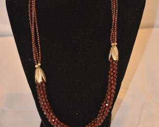 Garnet and Silver Tone Four Strand 22" Necklace