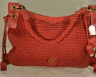 Isabella Fiore Glory Molly Hobo Hand Woven Red Leather Shoulder Handbag with Dustcover. In Very Good Condition