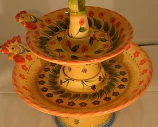 Vintage Tabletops  Unlimited, Colorful "Fontana" 2 Tier Rooster, 13"h Dish 