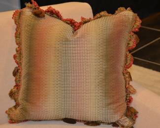 Custom Made 20" x 20" Throw Pillows Covered in a Silk Fabric With Down Insert, 2 Available