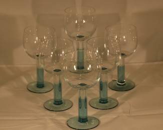 Iittalia Finland "Monda Green" Stemware, 7.75", Two Sets Available, One set of 6 and one set of 5