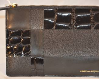 New Comme des Garcons Black Patchwork Zip Pouch, 8.5" x 6.25"
