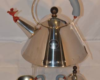 Michael Graves for Alessi Tea Kettle, Creamer and Sugar Bowl with Spoon 