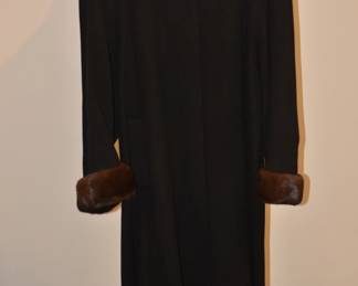 Black Cashmere Long Coat with Mahogany Mink Collar and Cuffs, Size XL/1X