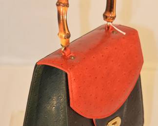 Vivienne Handbag in Black, Red and Green Embossed Leather. Hand Made Made in Austria