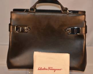 Authentic Salvatore Ferragamo Black Double Gancini Top Handle Shoulder Bagin Mint Condition