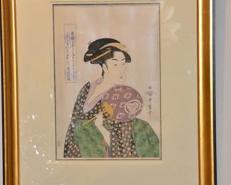 Japanese Print "Beauty Takashimaya Ohisa" by Kitagawa Utamaro, 22" x 26"