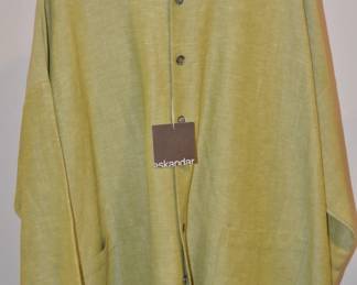 New Eskandar Made in England Lime Green Chinese Collat Jacket, Linen and Wool
