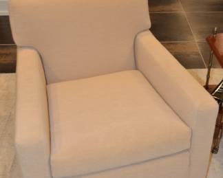 Modern Upholstered Tan Wool Frieze Square Armchair with Down Cushion, Sold as a Pair. Recently Recovered 26.5"w x 29"h x 32"d. Seat Height 16"h