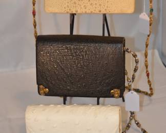 Three Vintage La Jeunesse Embossed Leather Handbags with Chain and Beaded Straps