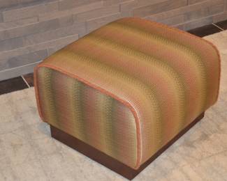 Custom Made  Silk Upholstered with Wooden Base Ottoman, Upholstery  Includes Decorative Braid Cording . Two Available, 21.75"w x 15" x 21"d