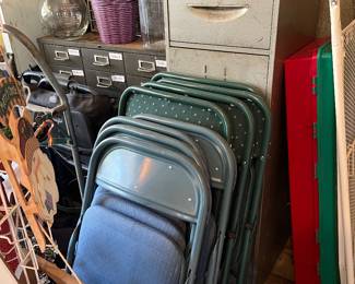 Folding chairs and filing cabinets 