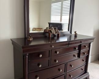 Black wood triple dresser with mirror