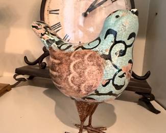 Decorative metal bird figurine and mantel clock