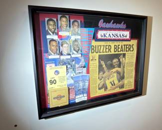Framed Kansas Jayhawks basketball memorabilia