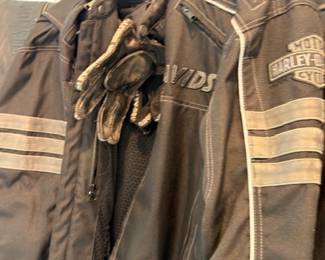 Harley-Davidson jacket with leather riding gloves
