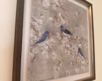 Framed bluebirds and blossoms wall art