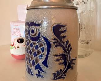 German salt-glaze stoneware beer stein, cobalt blue