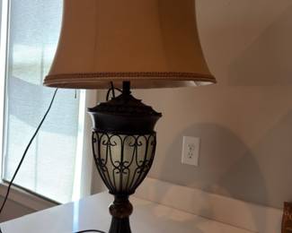 Bronze metal table lamp with drum shade