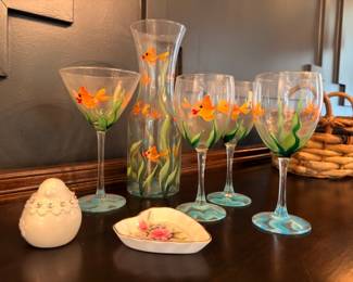 Hand-painted goldfish wine glasses and stemware