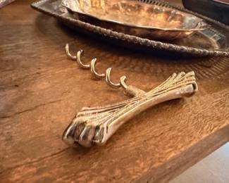 Silverplate corkscrew and serving tray