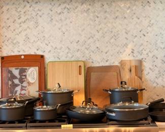 Nonstick cookware pots and pans set with cutting boards