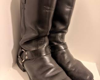 Black leather harness motorcycle boots
