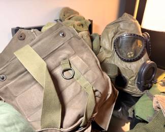 Military canvas rucksack and gas mask