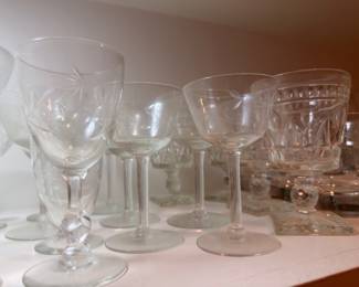 Vintage etched crystal wine and cordial glasses