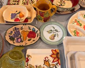 Decorative ceramic serving platters and bowls, fruit and floral