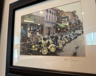 Framed signed Harley-Davidson street scene print