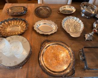 Silverplate serving trays, bowls, and dishes lot