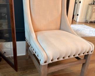 Linen upholstered nailhead side chair