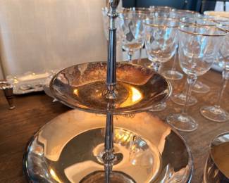 Silverplate two-tier serving stand