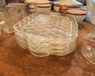 Pressed glass leaf-shaped serving plates