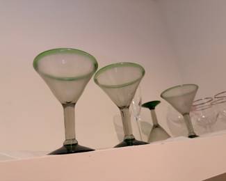 Green-rimmed hand-blown margarita glasses