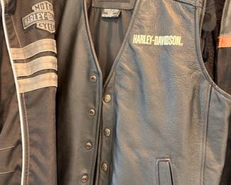 Harley-Davidson black leather biker vest and jacket