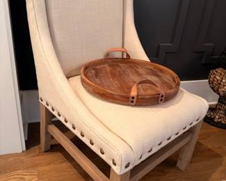 Linen wingback accent chair with nailhead trim