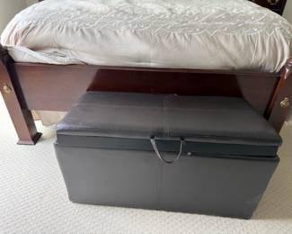 Black leather storage ottoman bench