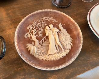 Carved relief cameo plate with classical scene