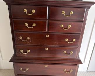 Cherry tall chest of drawers with brass pulls