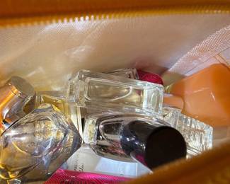 Assorted designer perfume bottles