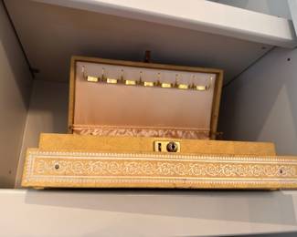 Vintage brocade jewelry box with ring holder