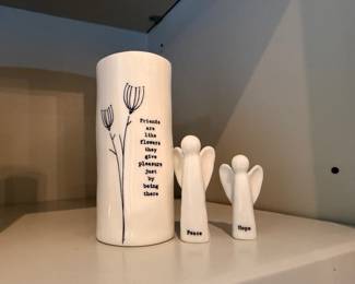 White angel figurines and inspirational ceramic decor
